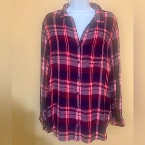 VELVET HEART Womens Long Sleeve Plaid Button Front Multicolor Shirt Size L